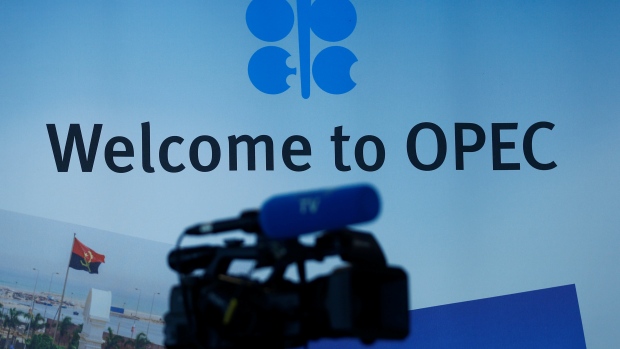A TV camera is seen inside the headquarters of OPEC. 