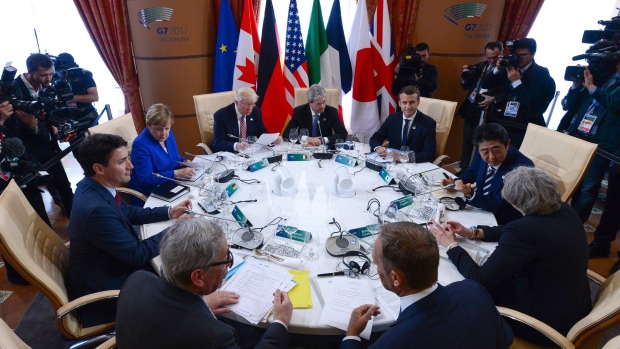 World leaders take part in a G7 Working Luncheon at the G7 Summit in Taromina, Italy.