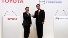 Toyota Motor President Akio Toyoda and Mazda Motor President Masamichi Kogai 