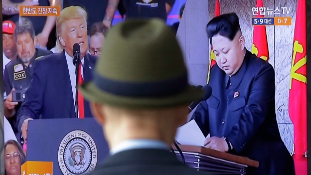 U.S. President Donald Trump and North Korean leader Kim Jong Un. during a news program in Seoul
