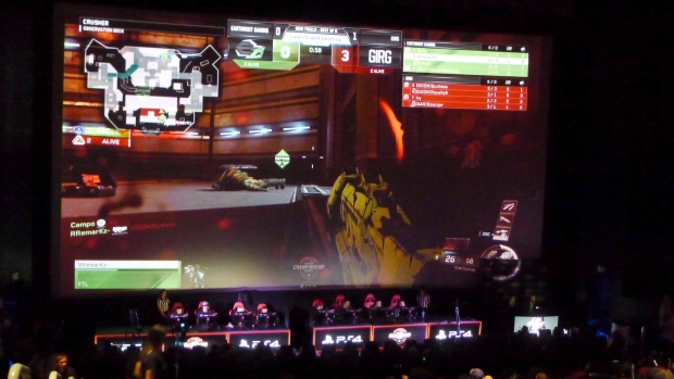 People compete during the WorldGaming "Call of Duty: Infinite Warfare" tournament final in Toronto