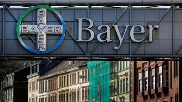 The logo of Bayer AG is pictured at the Bayer Healthcare subgroup production plant in Wuppertal