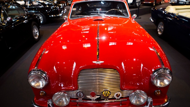 AN Aston Martin DB2/4 MKII 1955 on show at the Paris Retromobile motor show, a display of vintage ca
