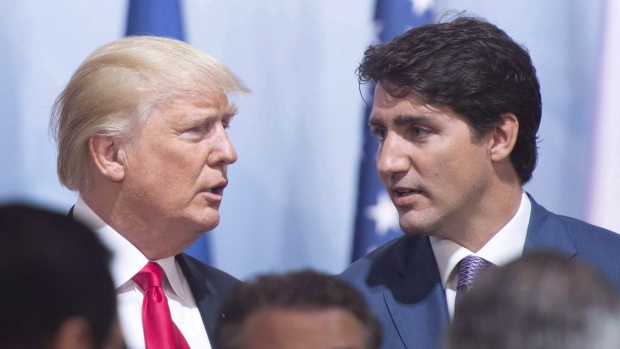 Prime Minister Justin Trudeau and United States President Donald Trump chat at the G20 summit