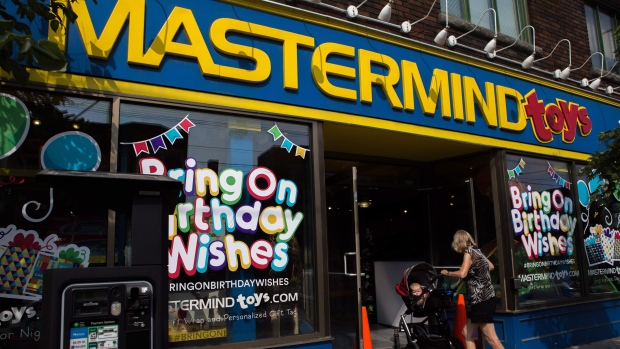 A customer walks into Mastermind Toys store on Queen St. East in Toronto