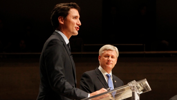 Justin Trudeau and Stephen Harper