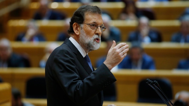 Spain's Prime Minister Mariano Rajoy makes a speech at the Senate in Madrid
