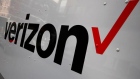 Verizon logo on a truck in New York City Oct 13 2017