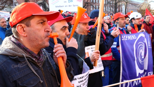 Siemens workers protest in Berlin, Germany, November 17, 2017