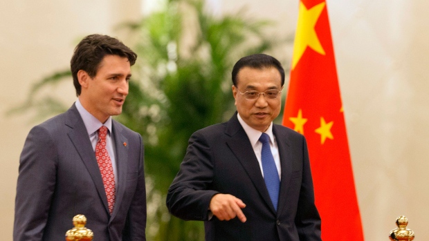 Canadian Prime Minister Justin Trudeau and Chinese Premier Li Keqiang