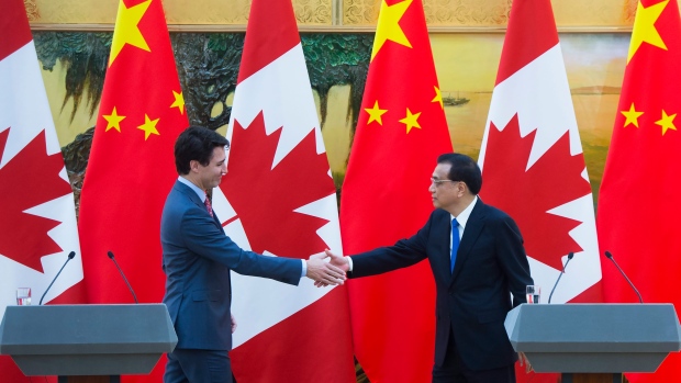 Canadian Prime Minister Justin Trudeau nd Chinese Premier Li Keqiang