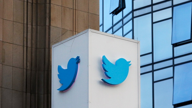 A Twitter sign outside of the company's headquarters in San Francisco