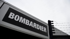 A Bombardier logo is seen at the Bombardier plant in Belfast